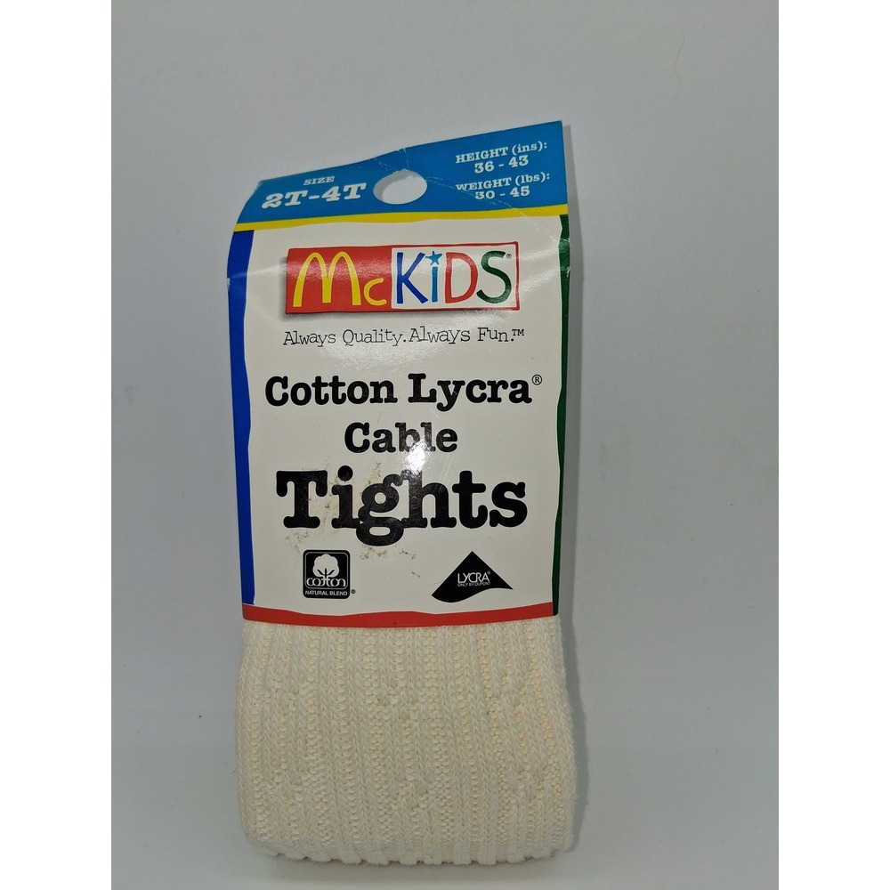 Vintage McKids Toddler Girls Cable Knit Tights Cream Cotton Lycra 2T-4T New
